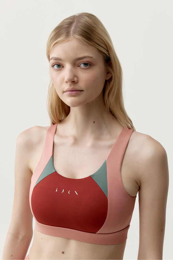 Born Living Yoga Top deportivo Darana  rojo coral/verde estampado