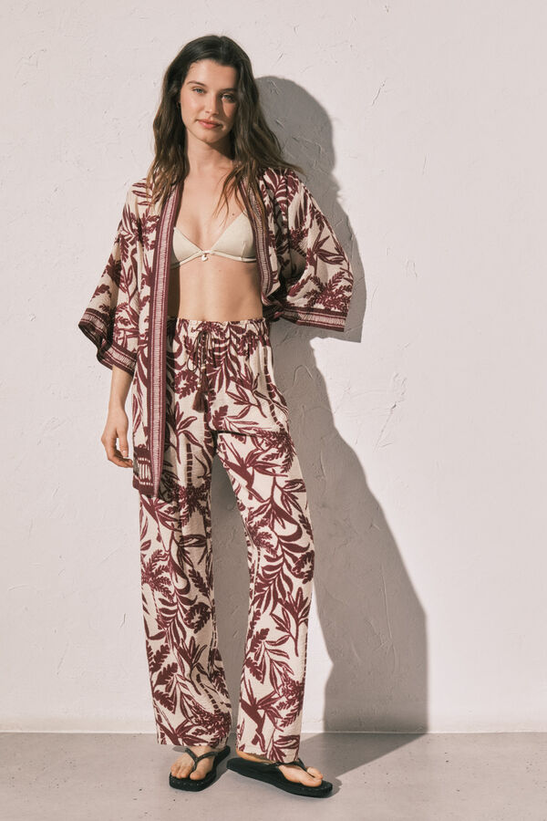 Women'secret Pantal&oacute;n largo estampado granate burdeos