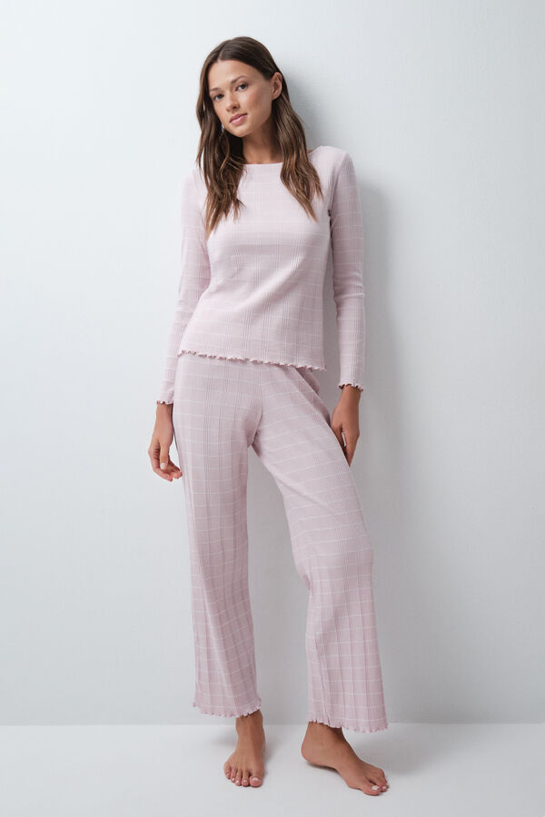 Women'secret Pijama largo algod&oacute;n rayas rosa rosa