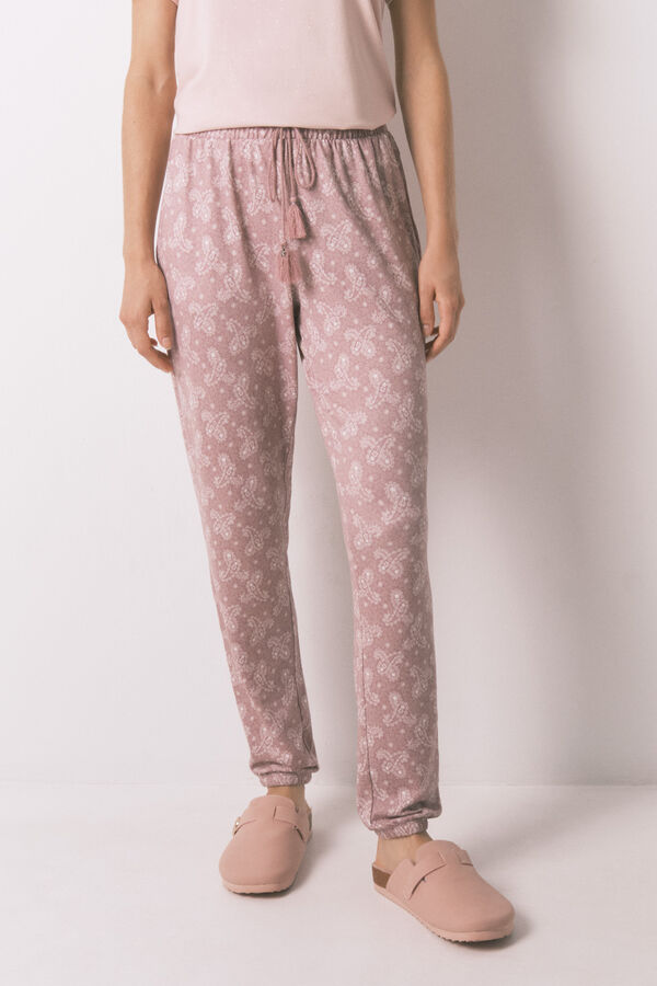 Women'secret Pantal&oacute;n largo punto c&aacute;lido suave paiseley rosa rosa