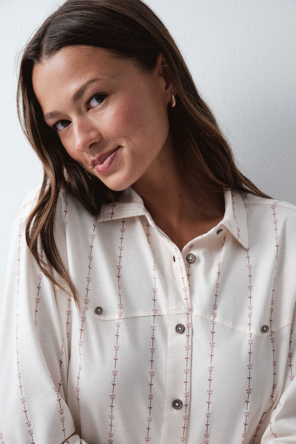 Women'secret Pijama largo camisero cowboy marfil