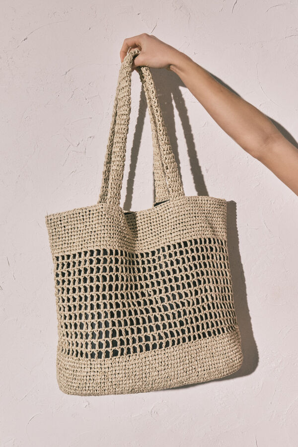 Women'secret Bolso tote grande rafia natural nude