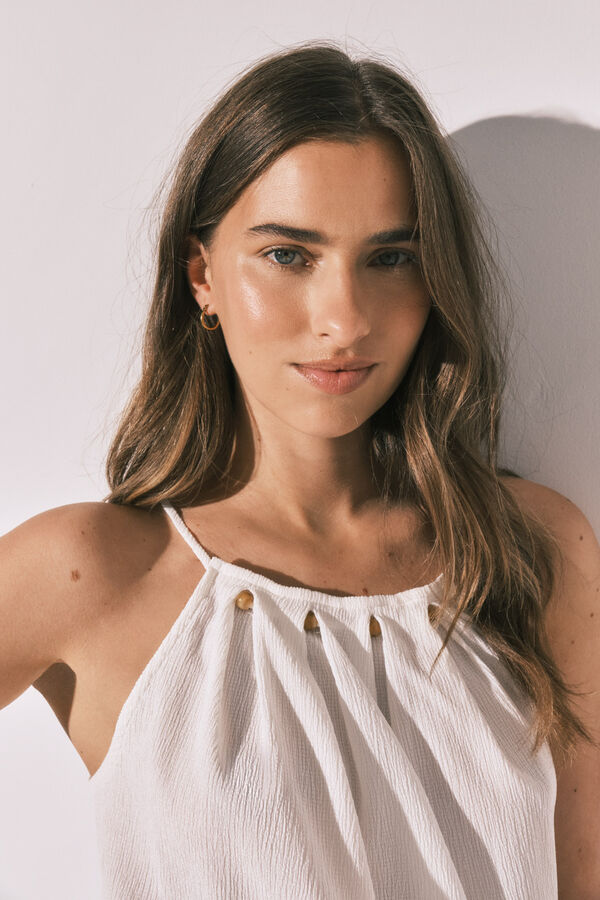 Women'secret Top tirantes cuentas blanco blanco