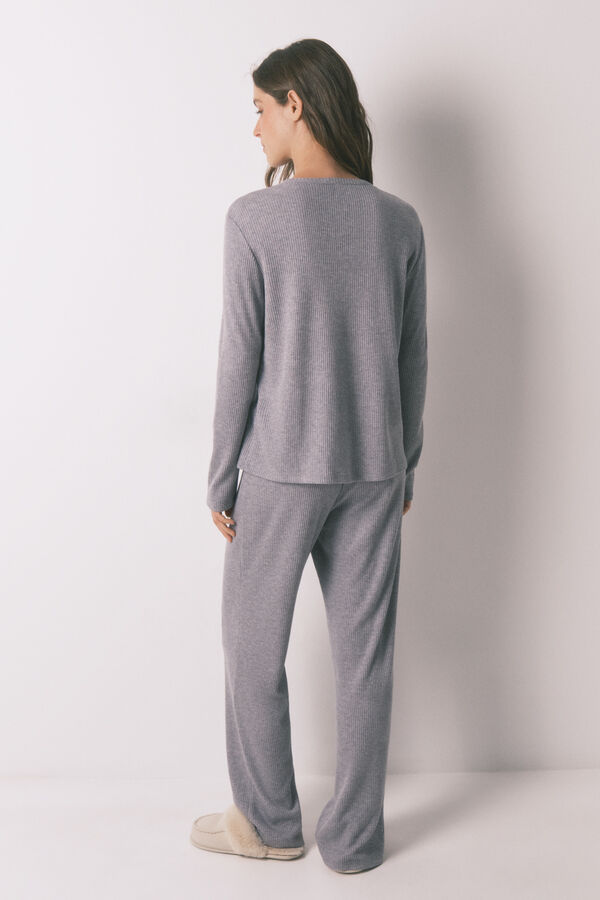 Women'secret Pijama largo canal&eacute; suave gris brillo gris