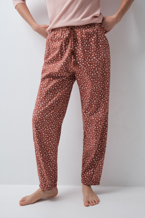 Women'secret Pantal&oacute;n largo mini flor marr&oacute;n marr&oacute;n