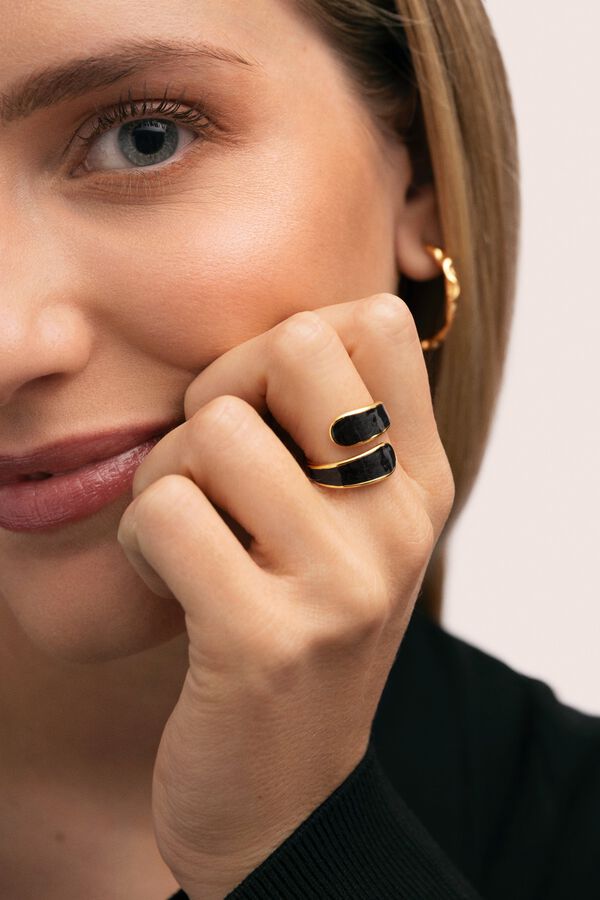 Singularu Anillo Abbraccio Black Acero Ba&ntilde;o Oro amarillo