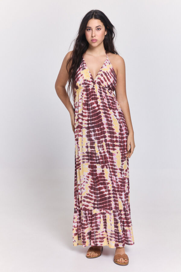 Pieces Vestido estilo playero viscosa glitter rojo