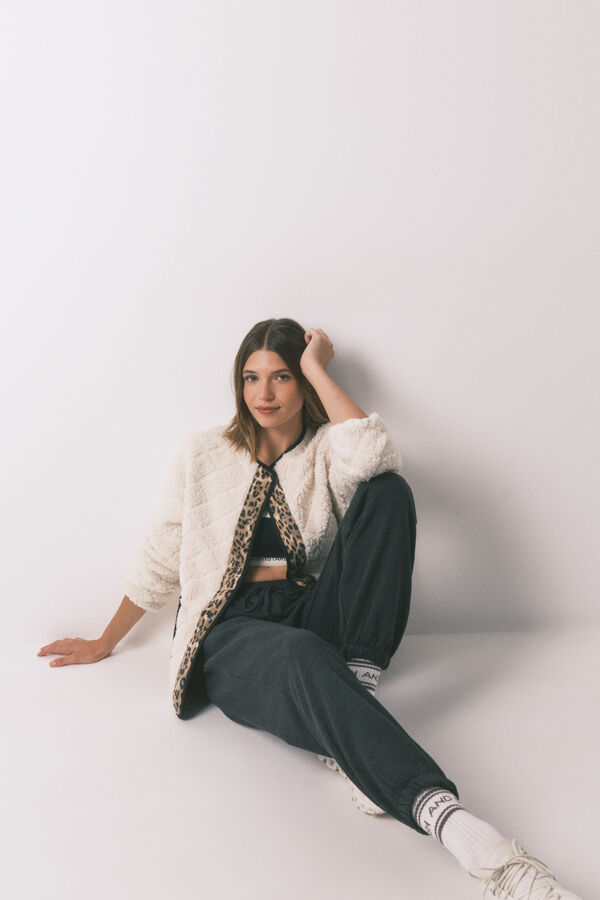 Women'secret Chaqueta corta reversible animal print marfil