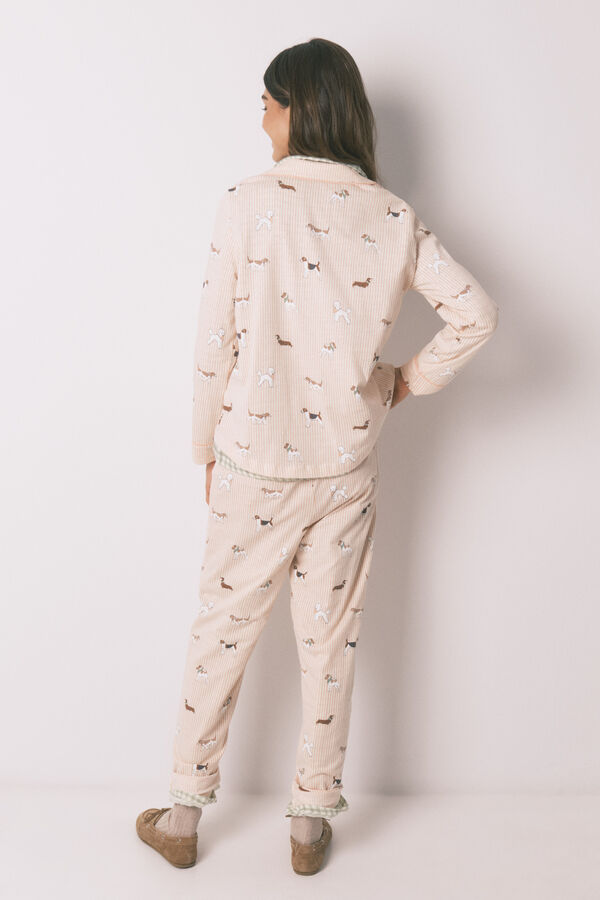 Women'secret Pijama camisero largo 100% algod&oacute;n estampado rayas y perritos naranja