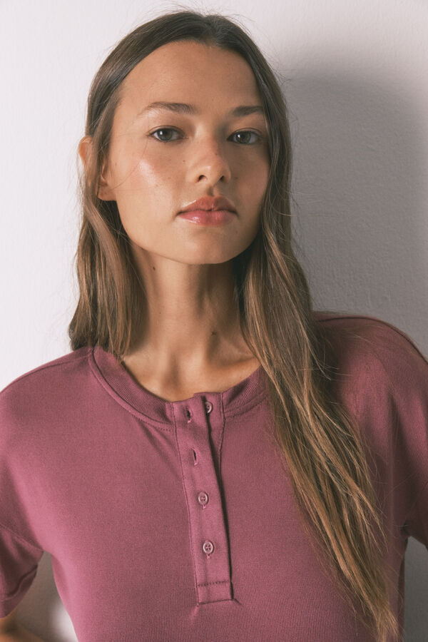 Women'secret Camiseta holgada manga corta granate burdeos