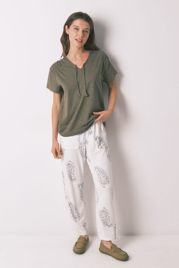 Women'secret Camiseta manga corta algod&oacute;n frunce verde kaki