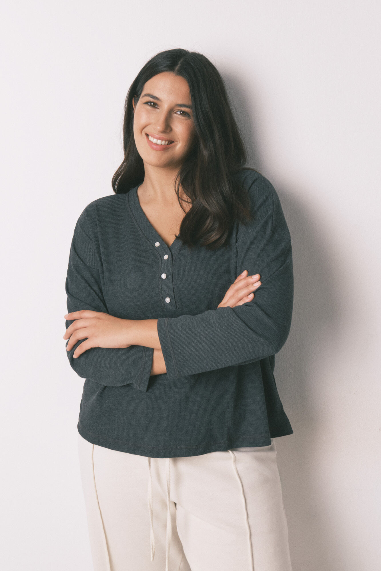 Women'secret Camiseta manga larga waffle gris