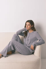 Women'secret Pijama largo canal&eacute; suave gris brillo gris
