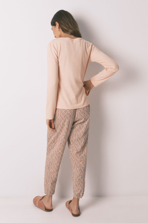 Women'secret Pijama largo algod&oacute;n estampado flores rosa naranja