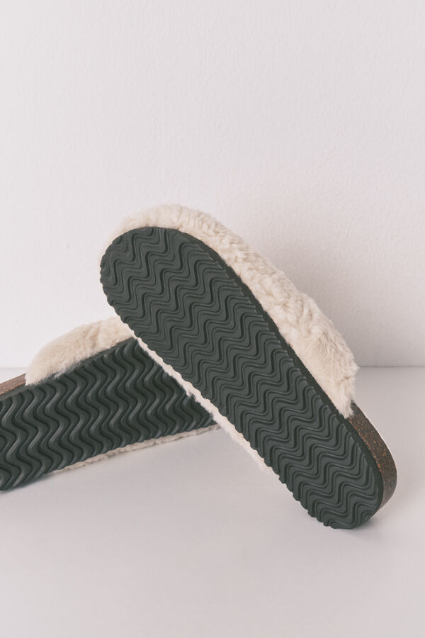 Women'secret Zapatillas tipo zueco borreguito beige marfil