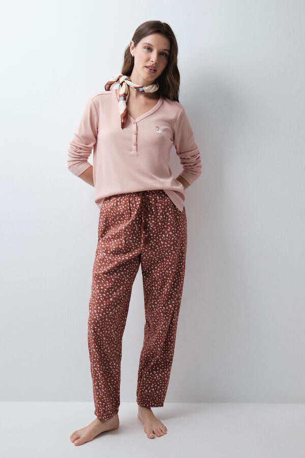 Women'secret Pantal&oacute;n largo mini flor marr&oacute;n marr&oacute;n