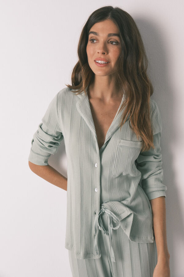 Women'secret Pijama camisero largo algod&oacute;n canal&eacute; verde verde