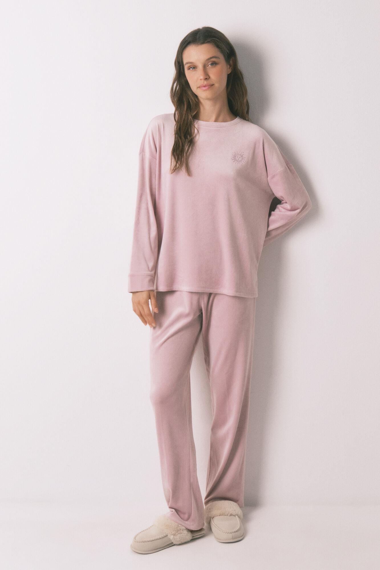 Women'secret Pijama largo canal&eacute; terciopelo rosa 