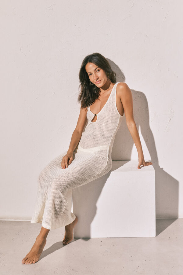 Women'secret Vestido largo crochet blanco marfil