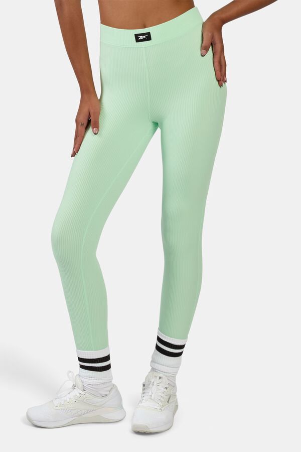 Reebok Malla acanalada con pu&ntilde;os de estribo verde