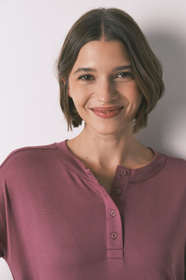 Women'secret Camiseta holgada manga larga granate burdeos