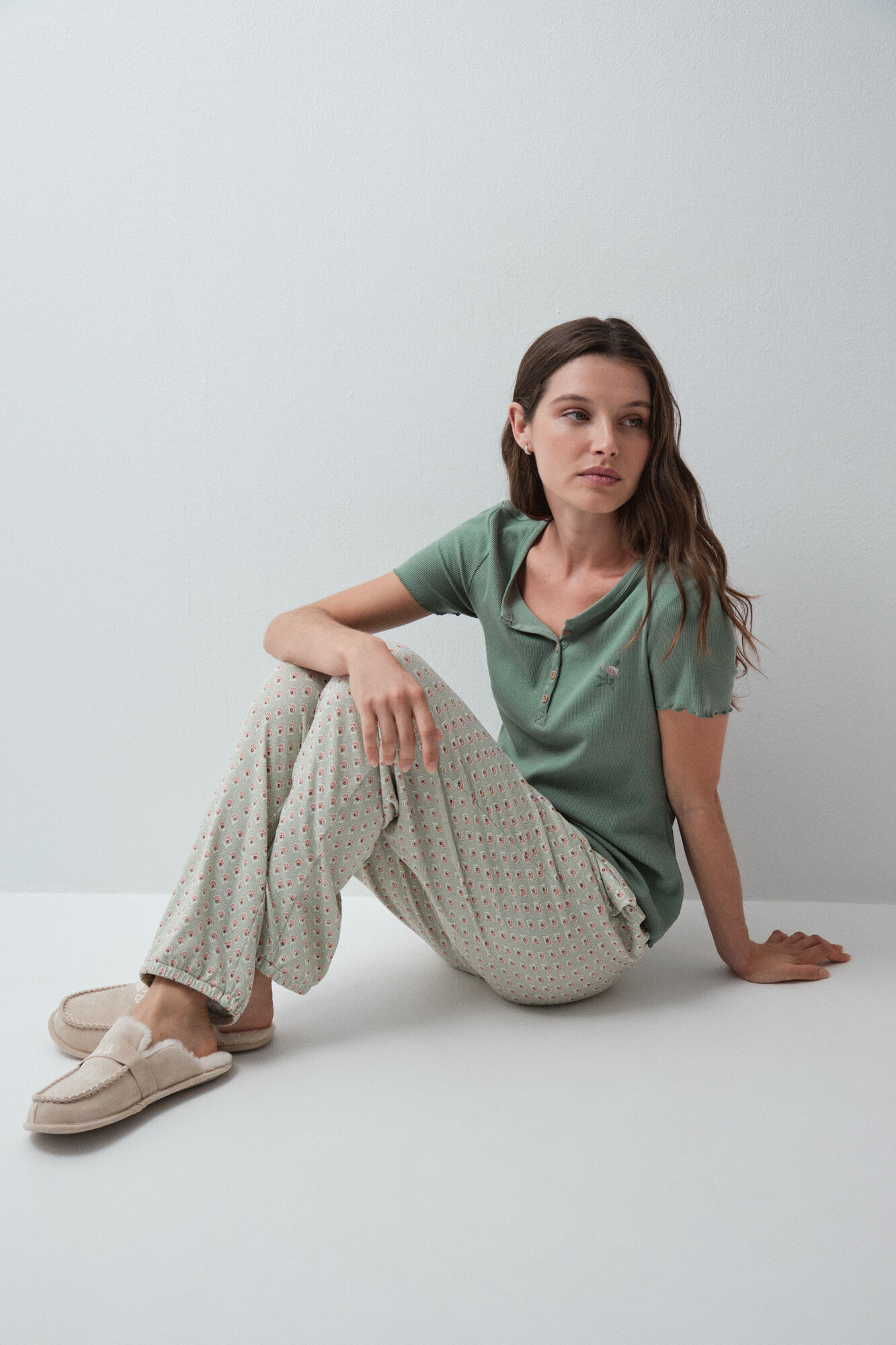 Women'secret Pantal&oacute;n largo estampado verde agua