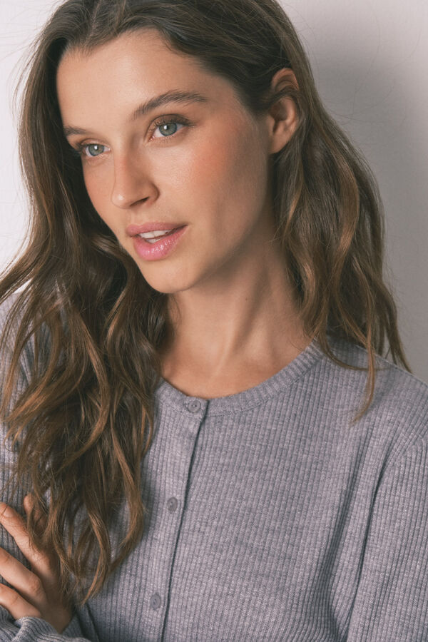 Women'secret Pijama largo canal&eacute; suave gris brillo gris