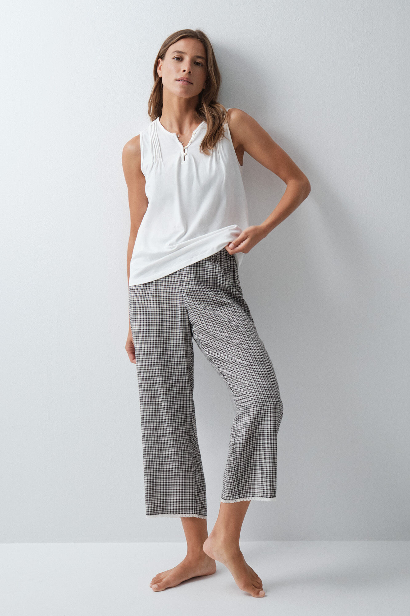 Women'secret Pantal&oacute;n Capri cuadros encaje bajos
