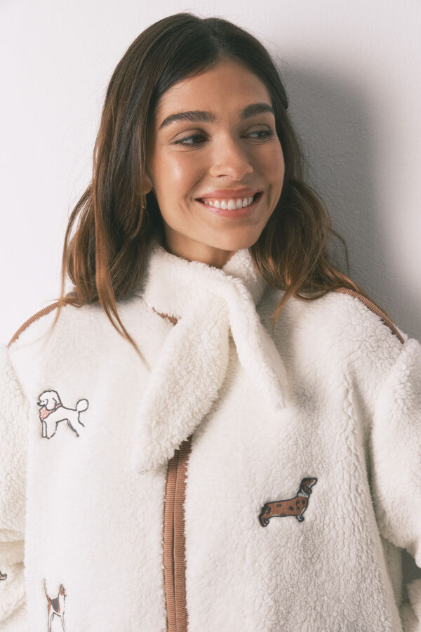 Women'secret Bata corta borreguito parches perritos marfil