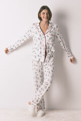 Women'secret Pijama camisero largo estampado navidad blanco marfil