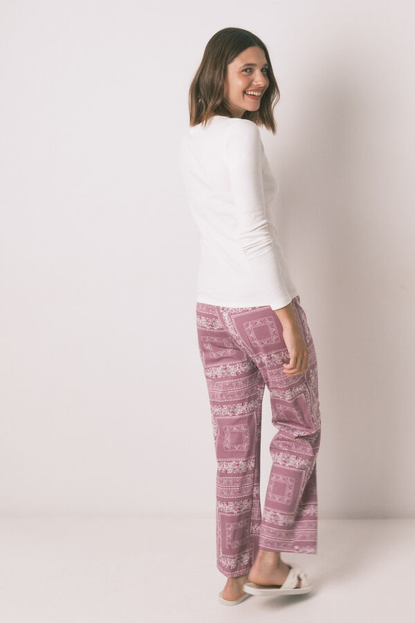Women'secret Pijama largo algod&oacute;n estampado flores  marfil