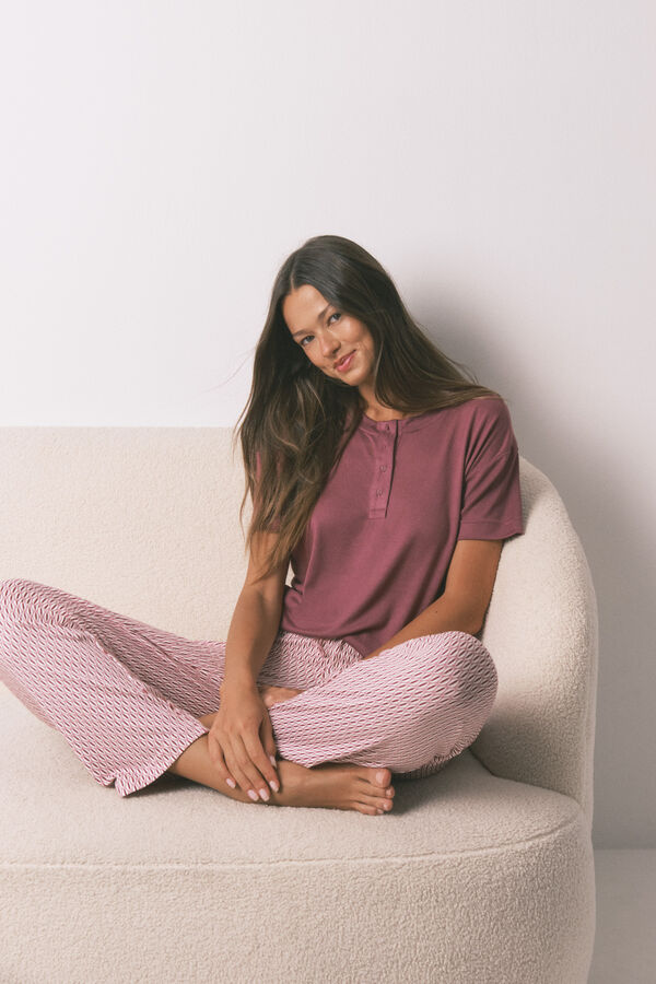 Women'secret Camiseta holgada manga corta granate burdeos