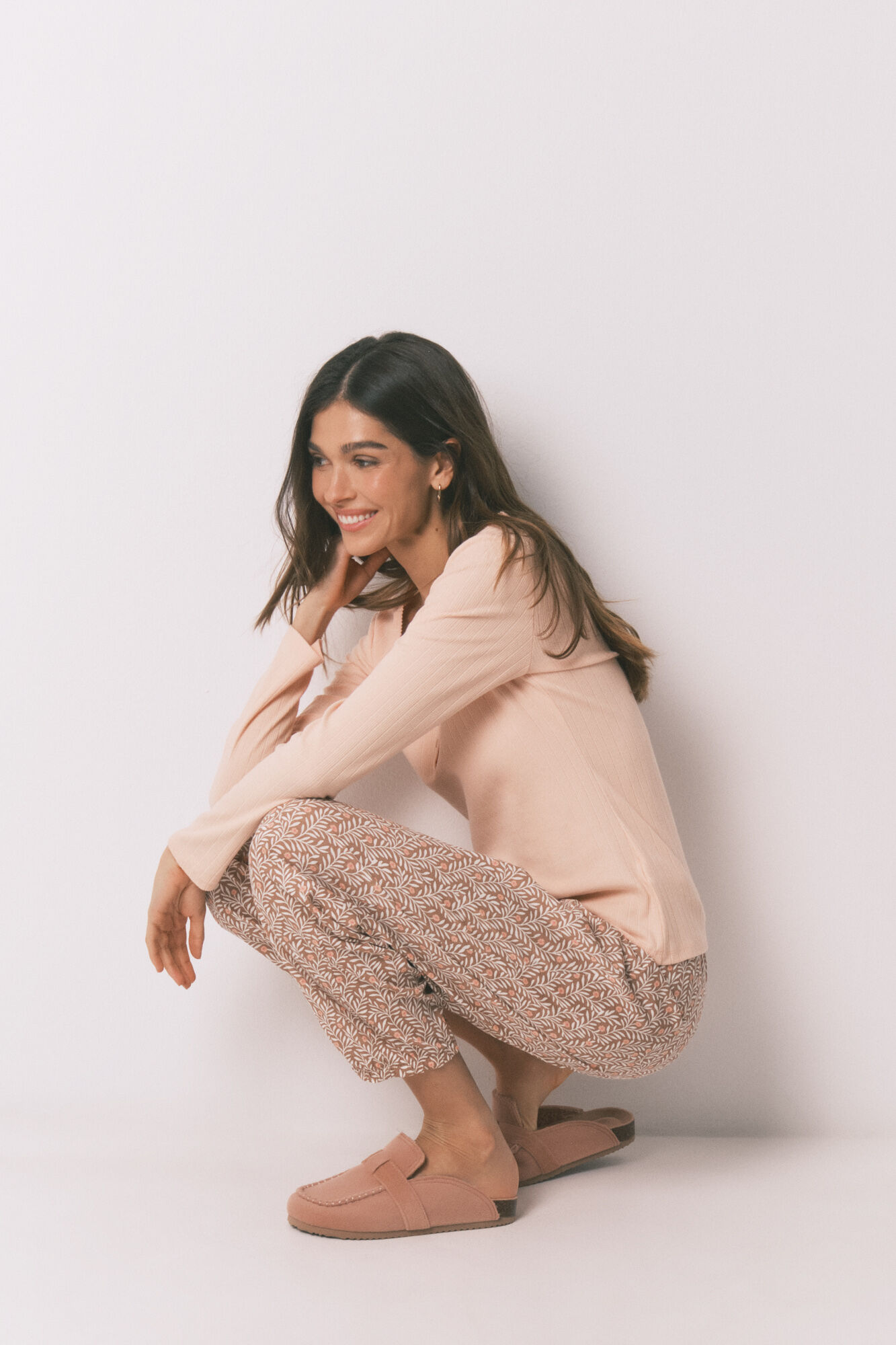 Women'secret Pijama largo algod&oacute;n estampado flores rosa