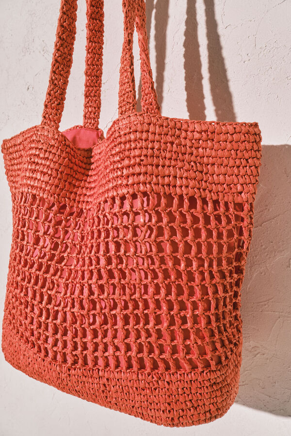 Women'secret Bolso tote grande rafia naranja coral