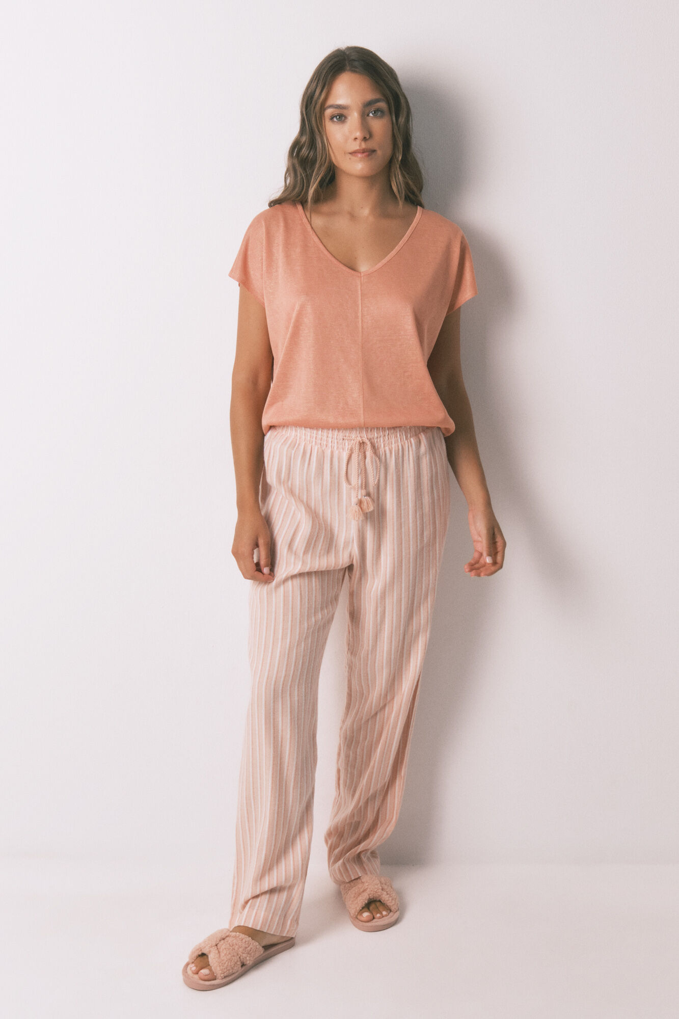 Women'secret Camiseta holgada viscosa naranja lurex