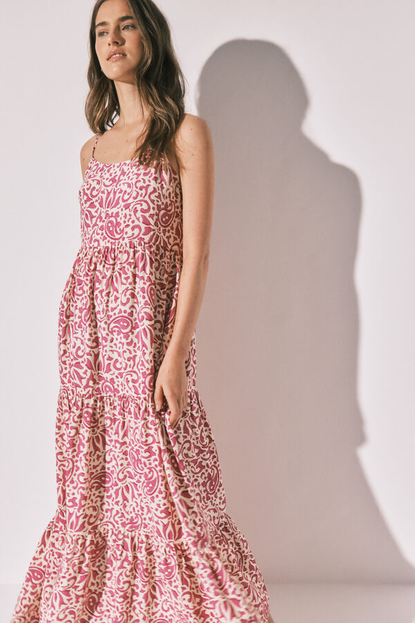 Women'secret Vestido largo tirantes flores rosa
