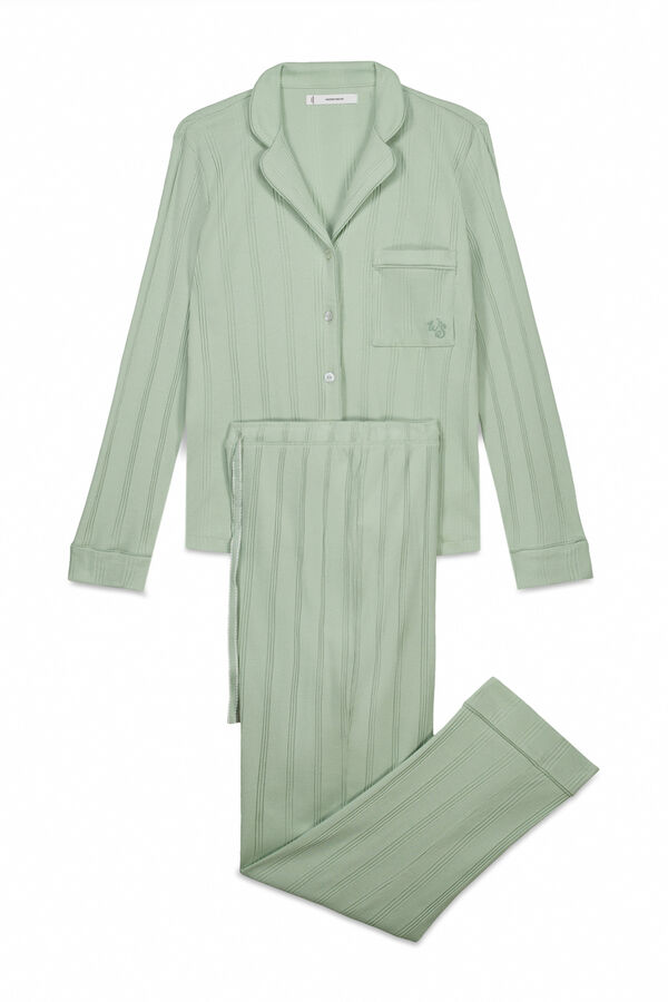 Women'secret Pijama camisero largo algod&oacute;n canal&eacute; verde verde