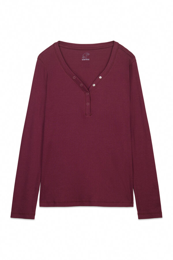 Women'secret Camiseta manga larga algod&oacute;n canal&eacute; granate burdeos