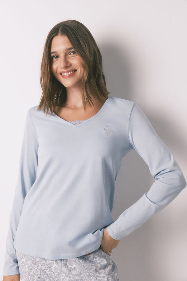 Women'secret Pijama largo 100% algod&oacute;n azul print flores azul