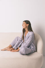 Women'secret Pijama camisero largo sat&eacute;n print geom&eacute;trico burdeos