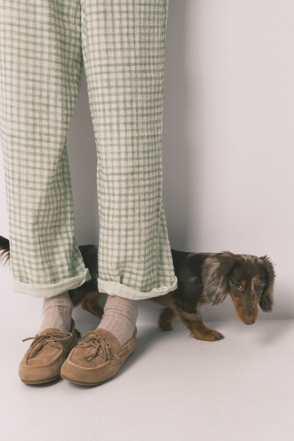 Women'secret Pijama camisero largo 100% algod&oacute;n estampado cuadros verde