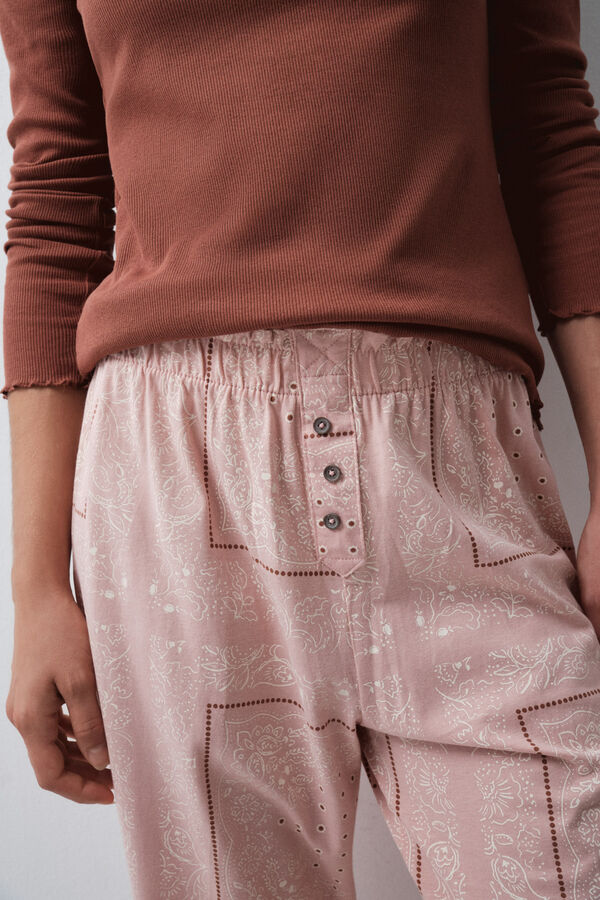 Women'secret Pantal&oacute;n largo algod&oacute;n bandana rosa rosa