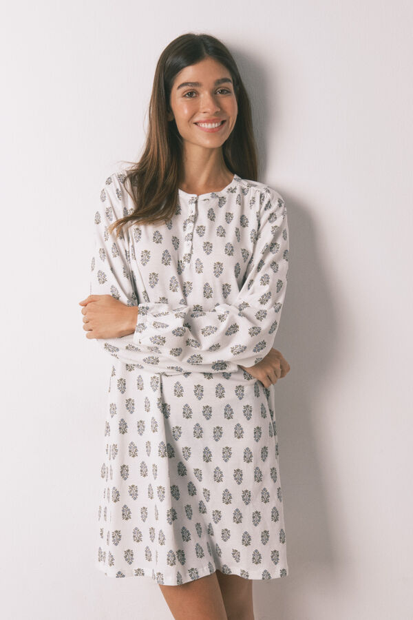 Women'secret Camis&oacute;n corto algod&oacute;n flores blanco