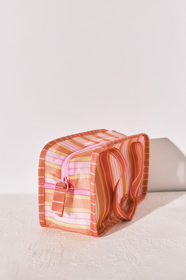 Women'secret Neceser mediano mesh rayas rosa y naranja estampado