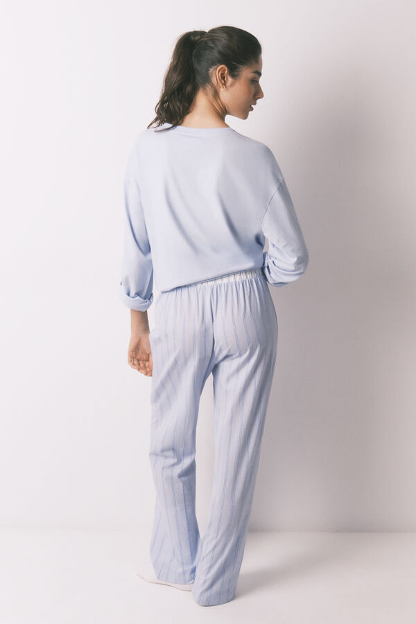 Women'secret Pantal&oacute;n largo 100% algod&oacute;n estampado rayas azul estampado