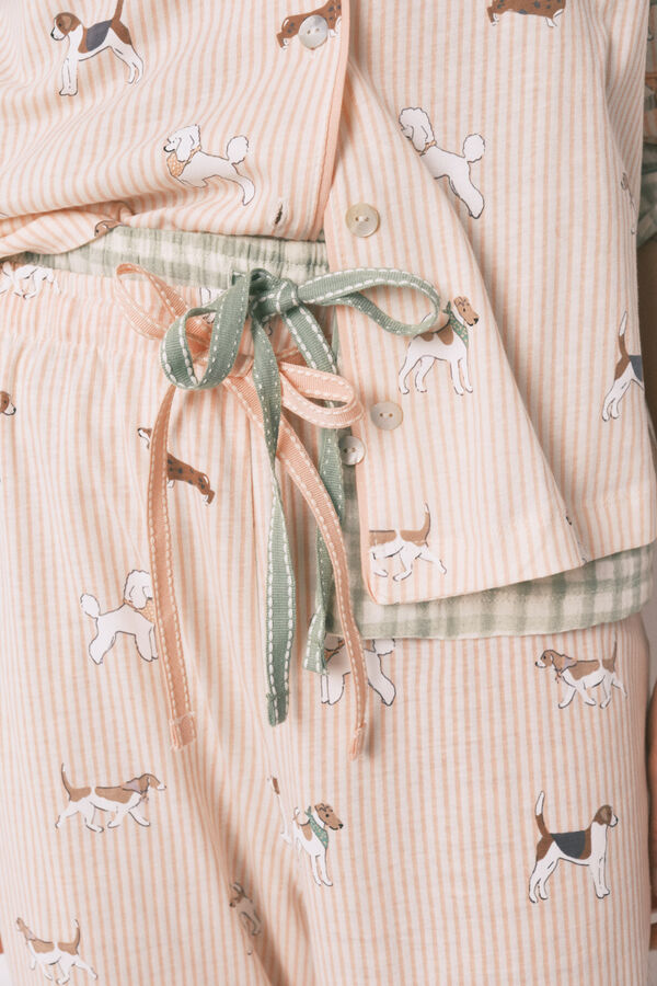 Women'secret Pijama camisero largo 100% algod&oacute;n estampado rayas y perritos naranja