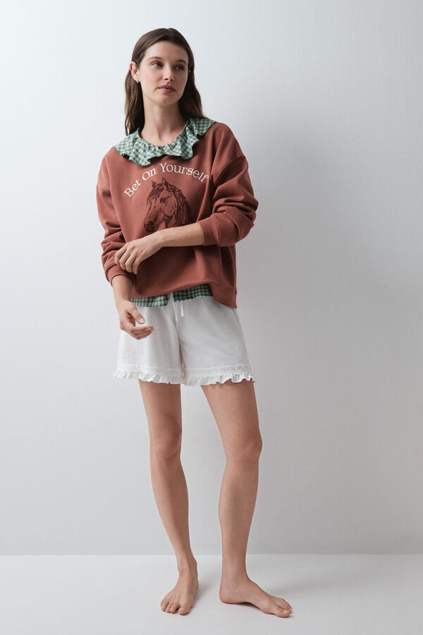 Women'secret Sudadera algod&oacute;n caballo marr&oacute;n marr&oacute;n