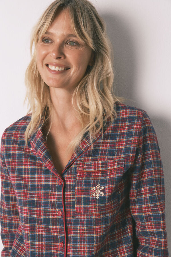 Women'secret Pijama camisero cuadros 100% algod&oacute;n azul