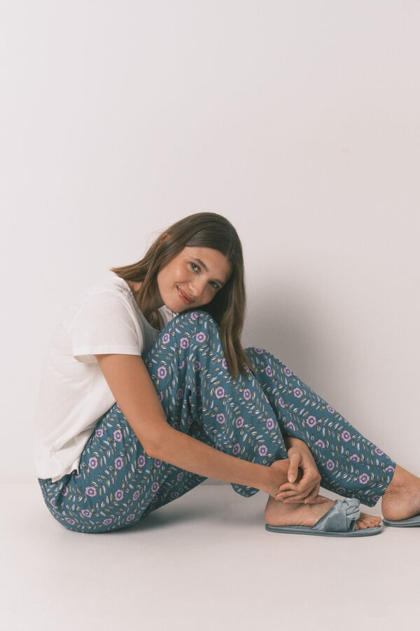 Women'secret Pantal&oacute;n largo viscosa print flores verde