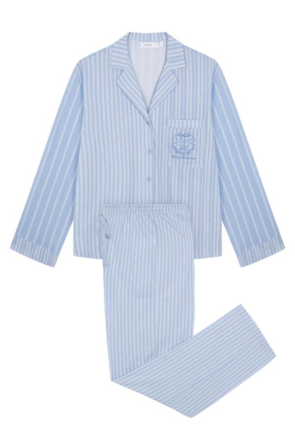 Women'secret Pijama largo camisero rayas azul estampado